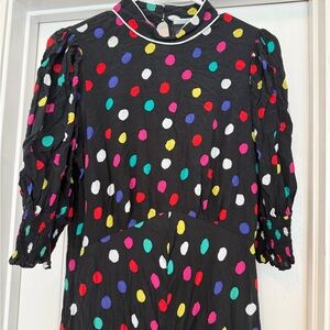 RIXO for Target Black Polka Dot Mock Neck Cascade Ruffle Dress